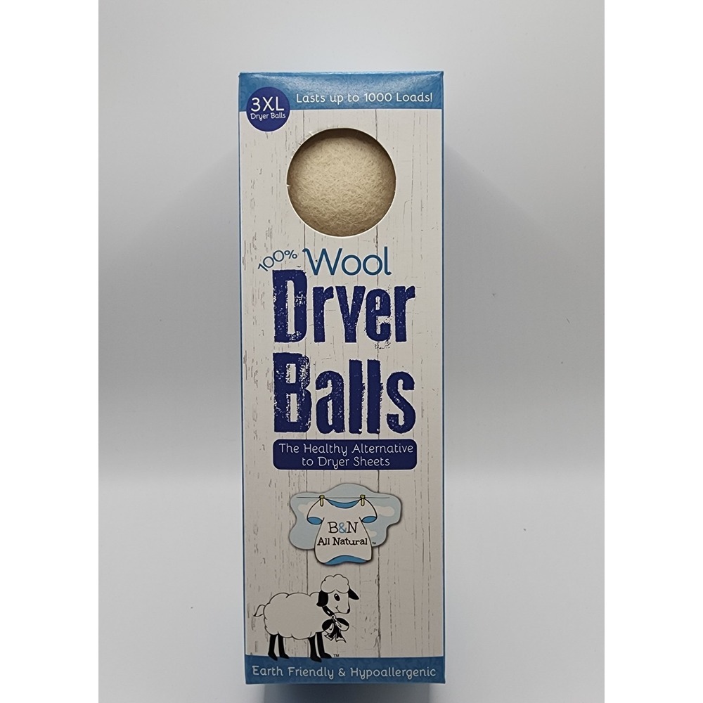 B&N All Natural 100% Wool Dryer Balls 3 XL Reusable Laundry Softener